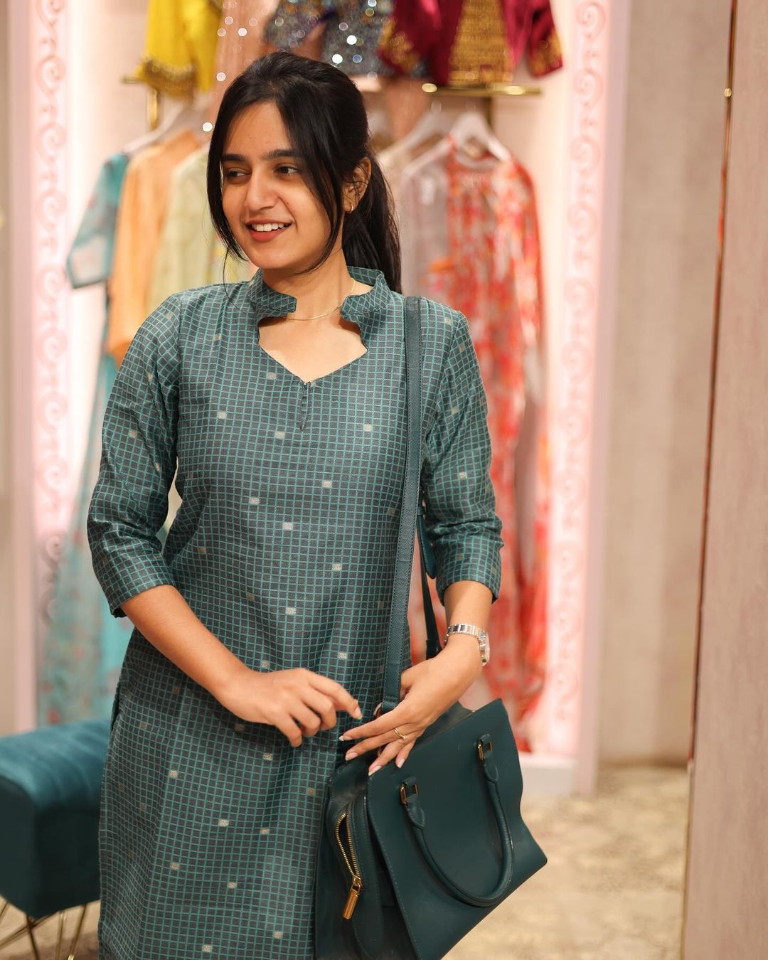 Black Green top with Golden Dots Top - Studio Thari